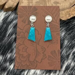 1990s SUNWEST SILVER Navajo Made Sterling Silver Trapezoid Stone Dangle Earrings